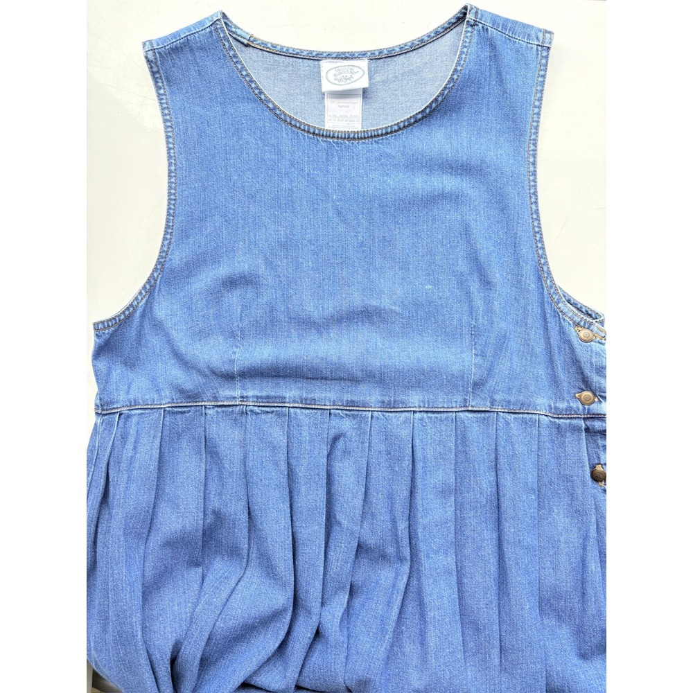 Vintage Laura Ashley Denim Maxi Dress Womens 10 Blue Pleated Pinafore Pockets - Picture 3 of 6
